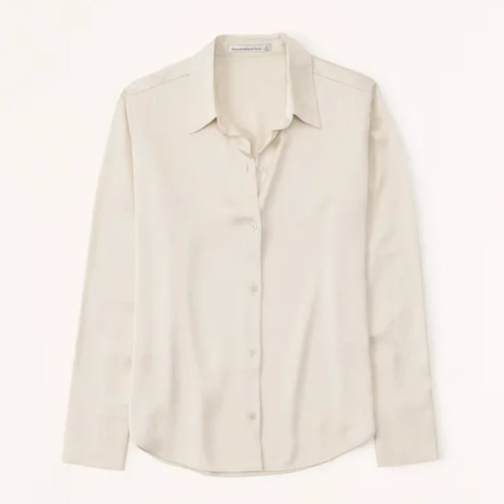 A&F Long-Sleeve Satin Button-Up Shirt (XXS) NWT